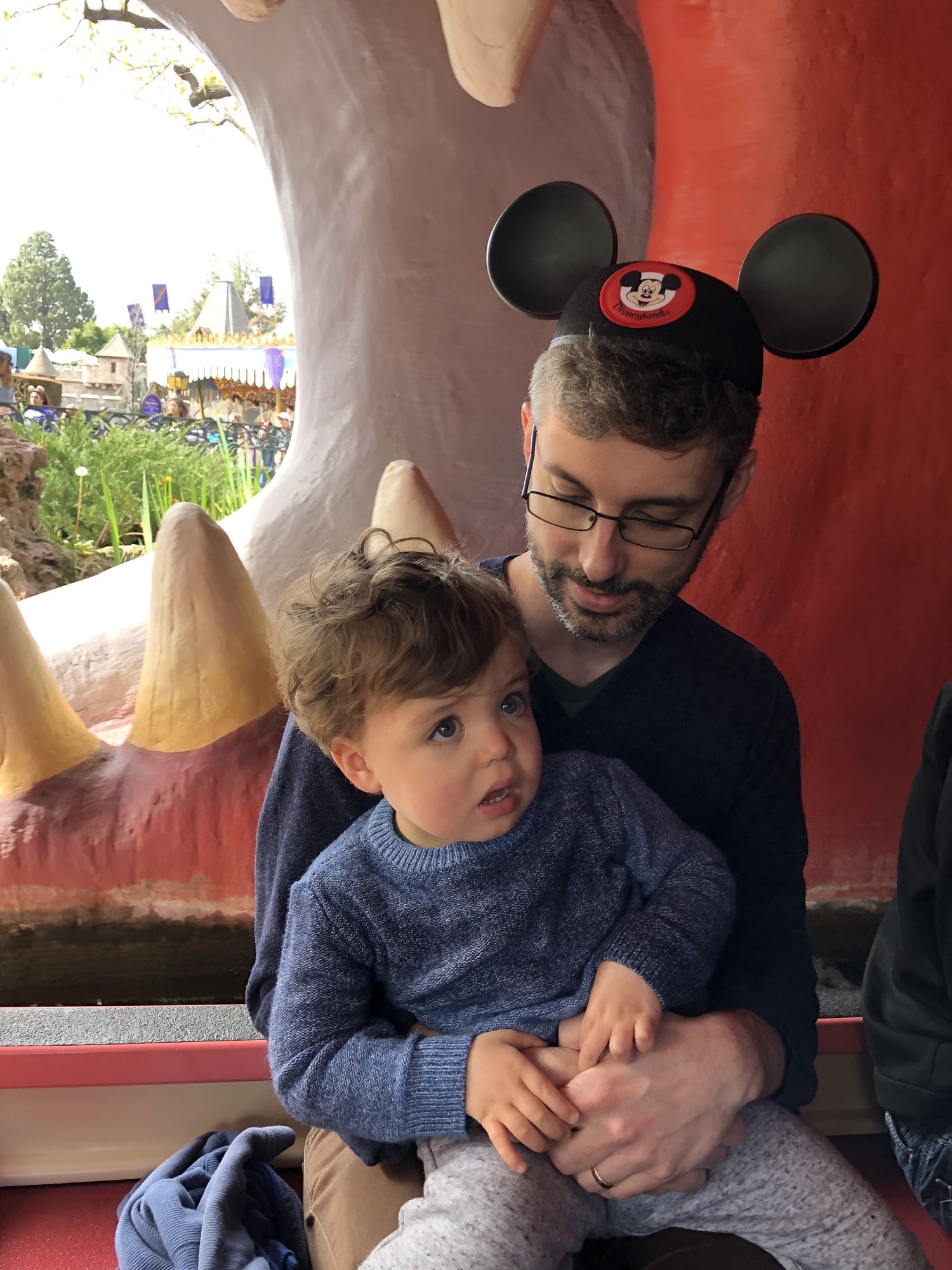 Storybook Land Canal Ride. Pretty sure he actually thought he was being eaten by a whale :(. It enjoyed the rest of the ride, though.