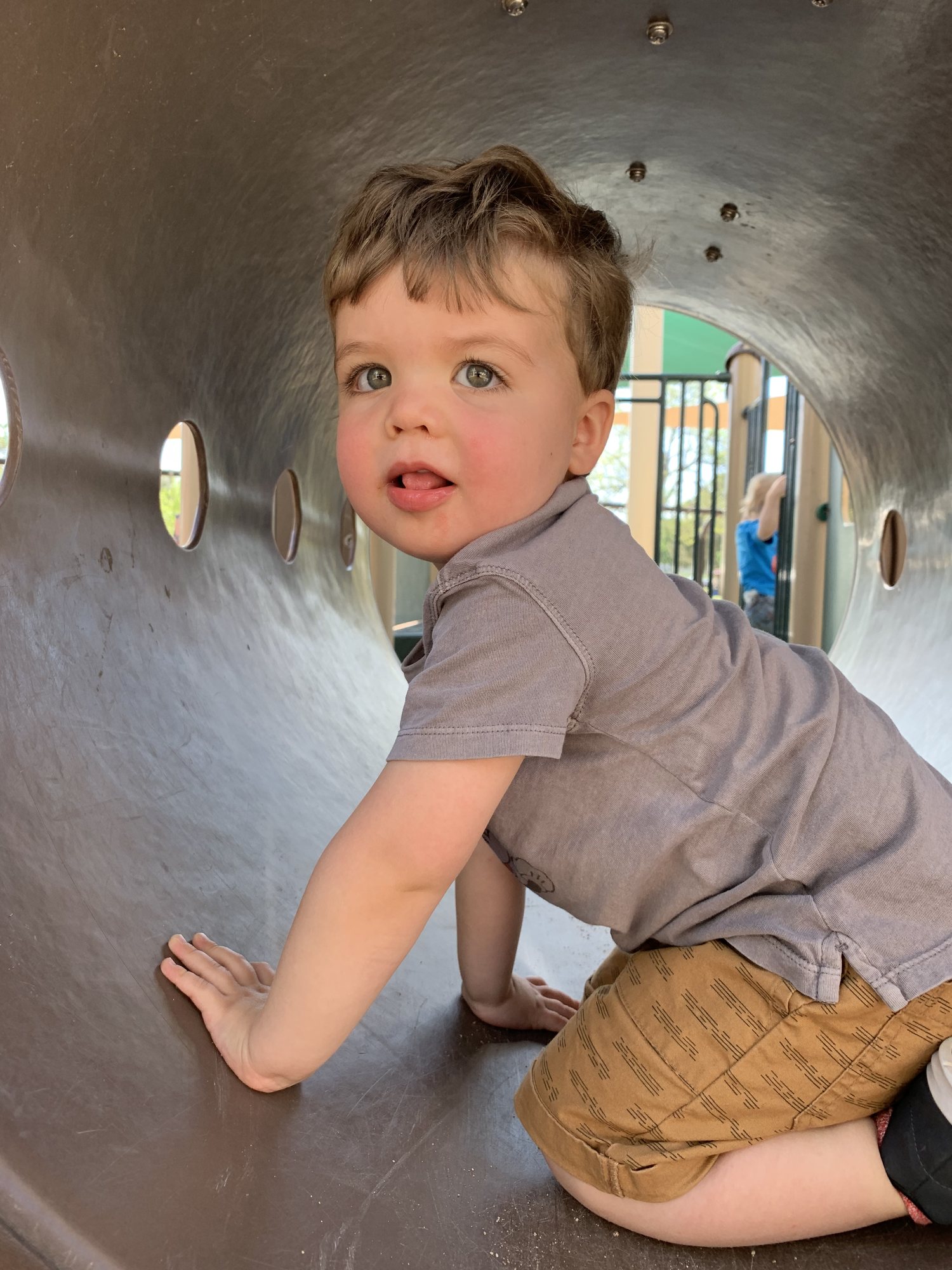 Playing at the railroad park with Nonna.
