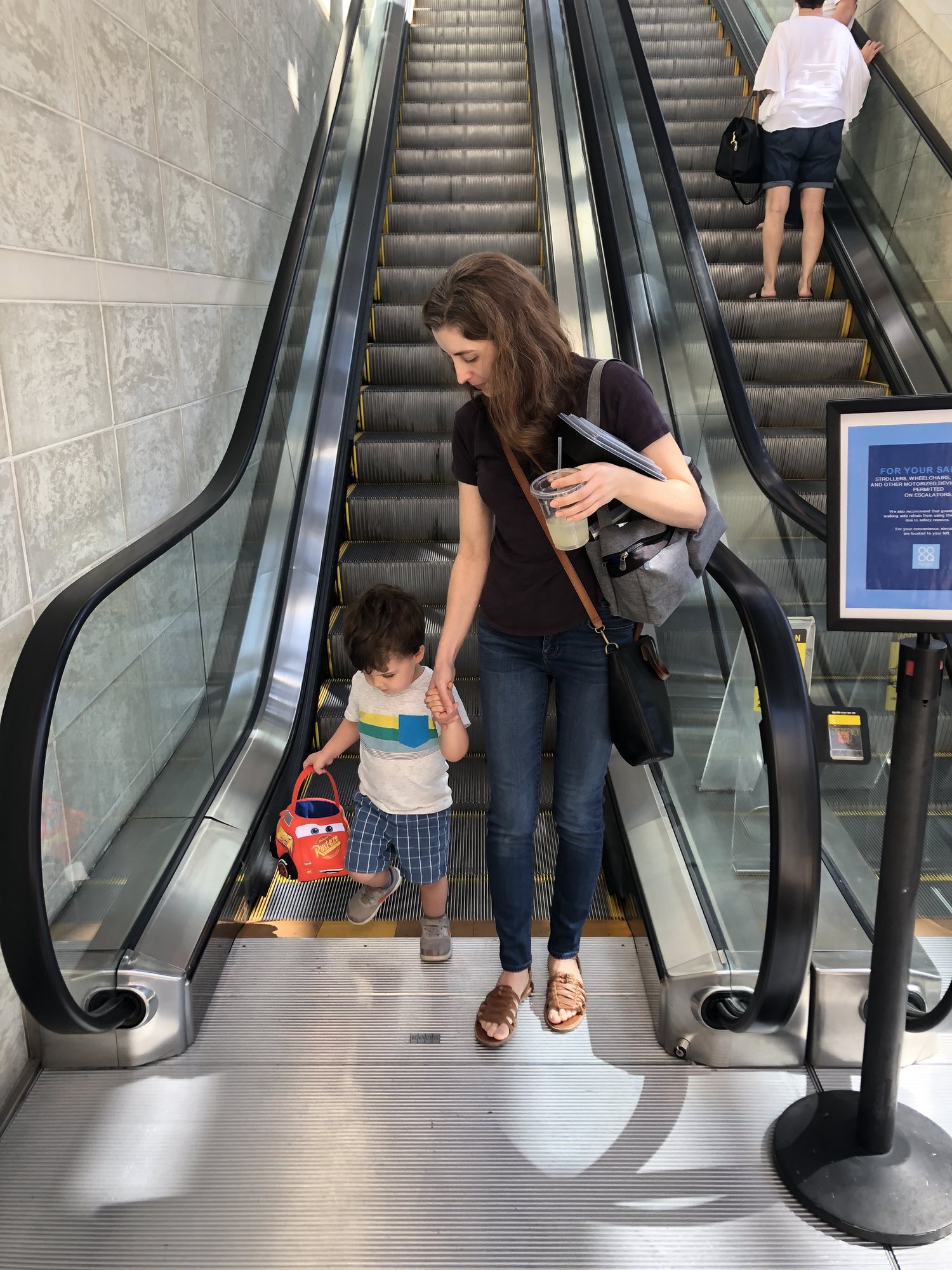 Our obligatory trip up and down the escalator after lunch out at our favorite place.
