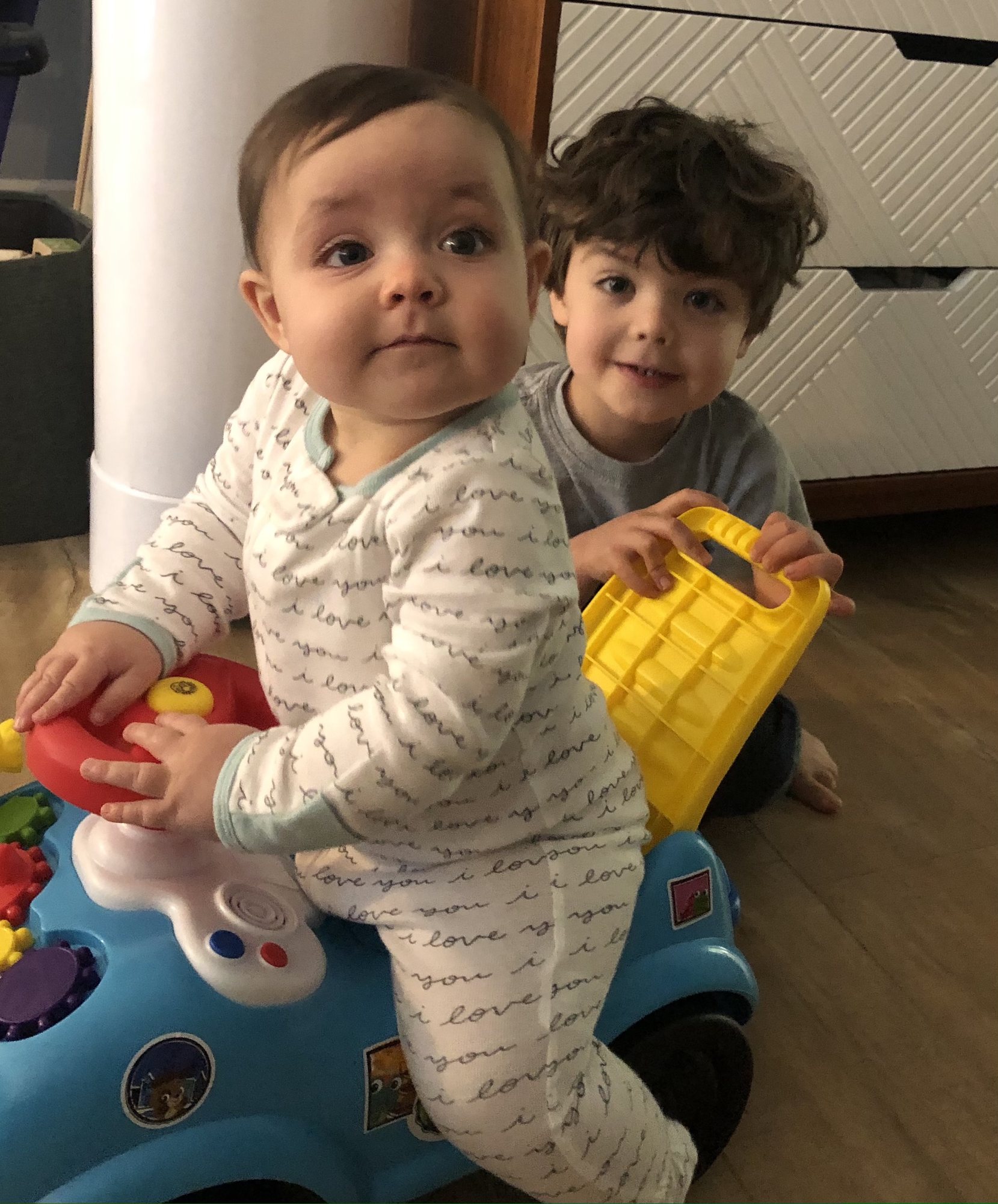 Ben gave Nora some rides around the house.