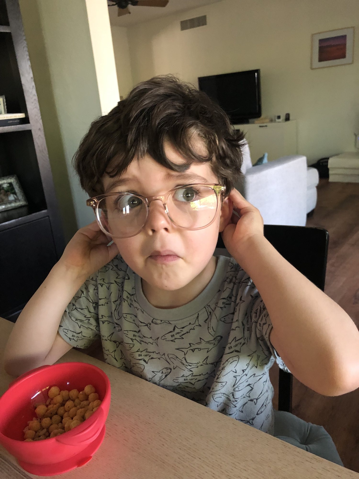 Ben tries on my glasses