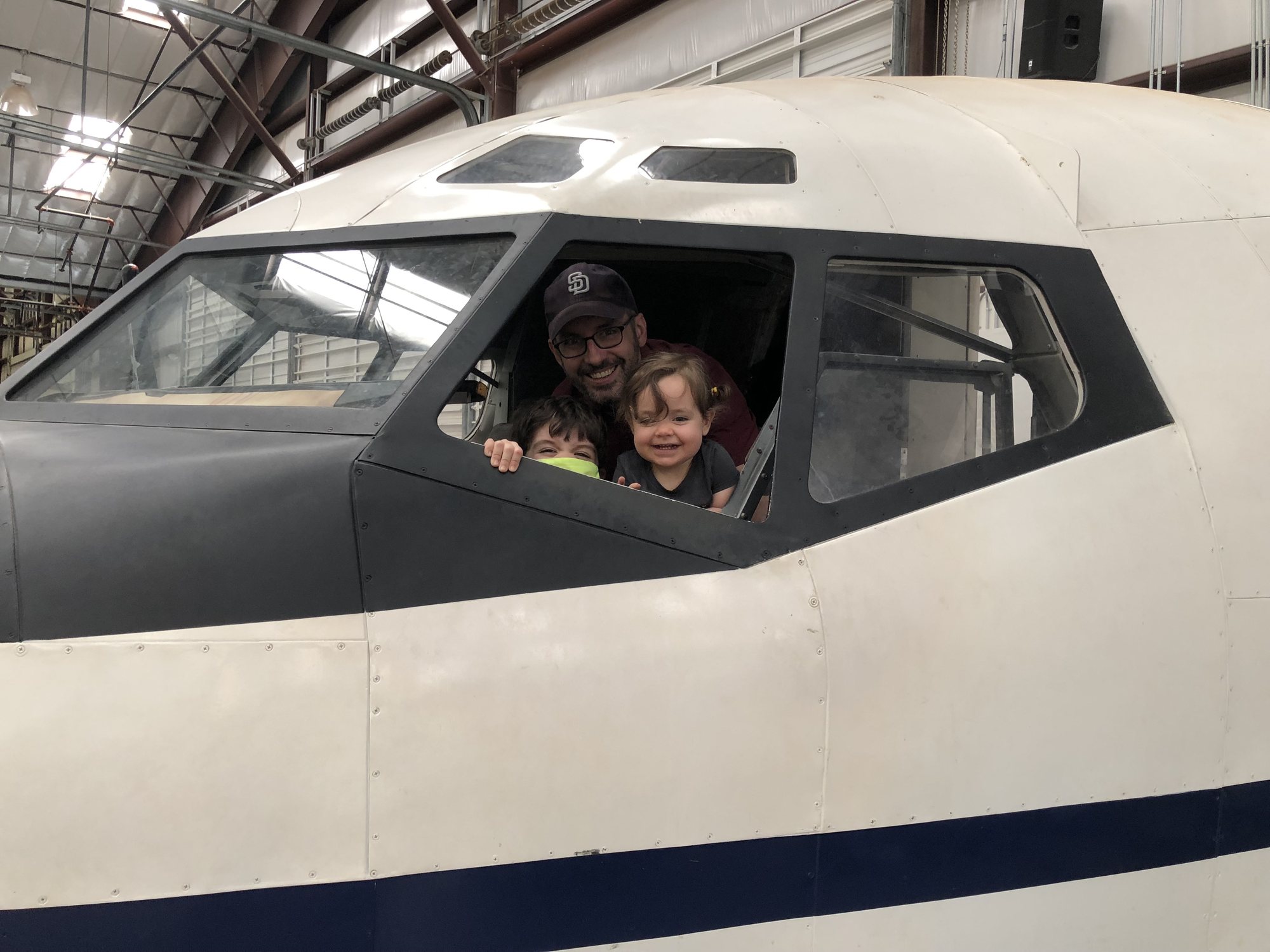 Flying a plane at the Pima Air and Space Museum.