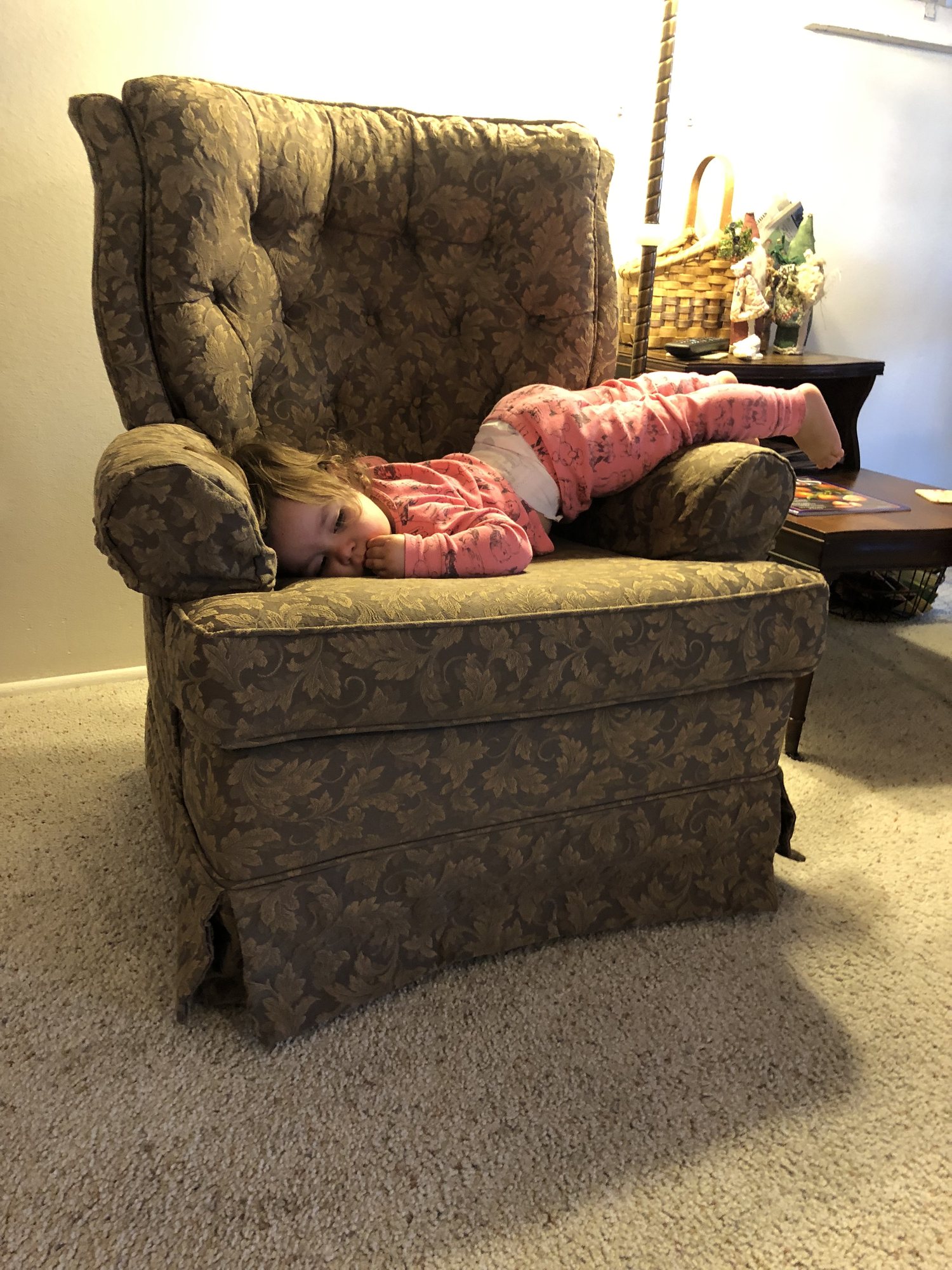 Visiting with Mema. Just make yourself at home, Nora! Lol.