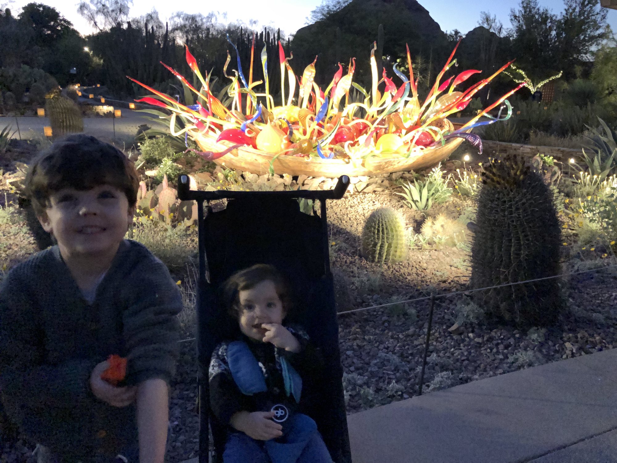 Luminarias with Chihuly in the Desert. Sorry for the out-of-focus picture - poor lighting and outdated iPhone camera :(. 