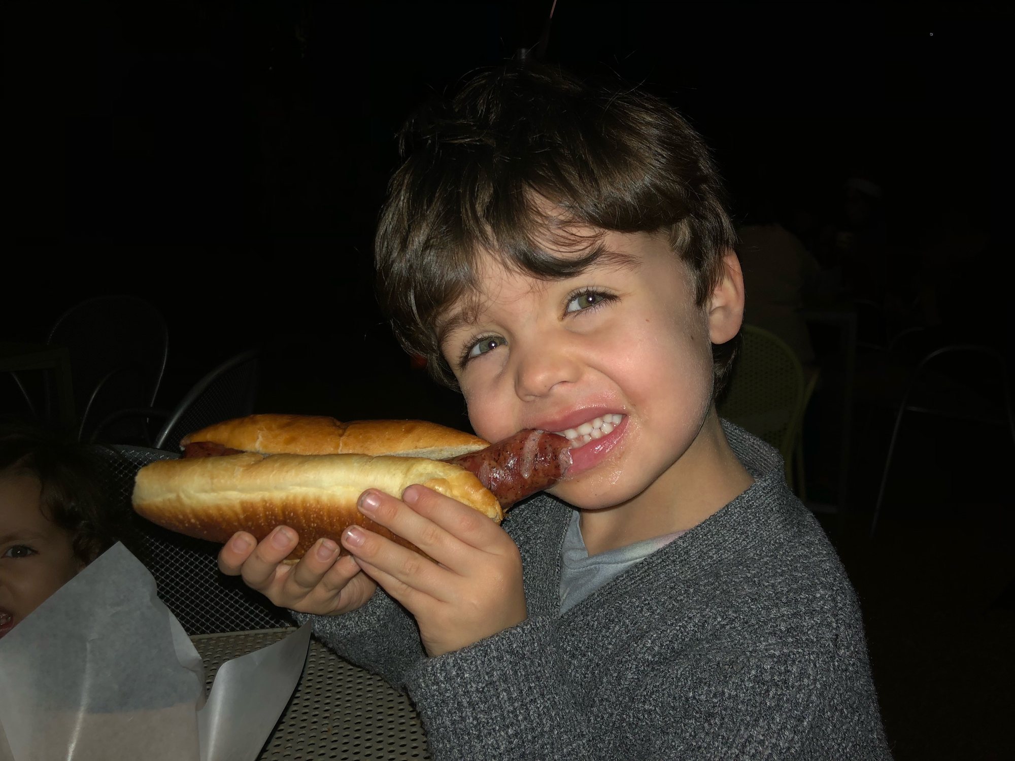 Super happy about his polish sausage. 