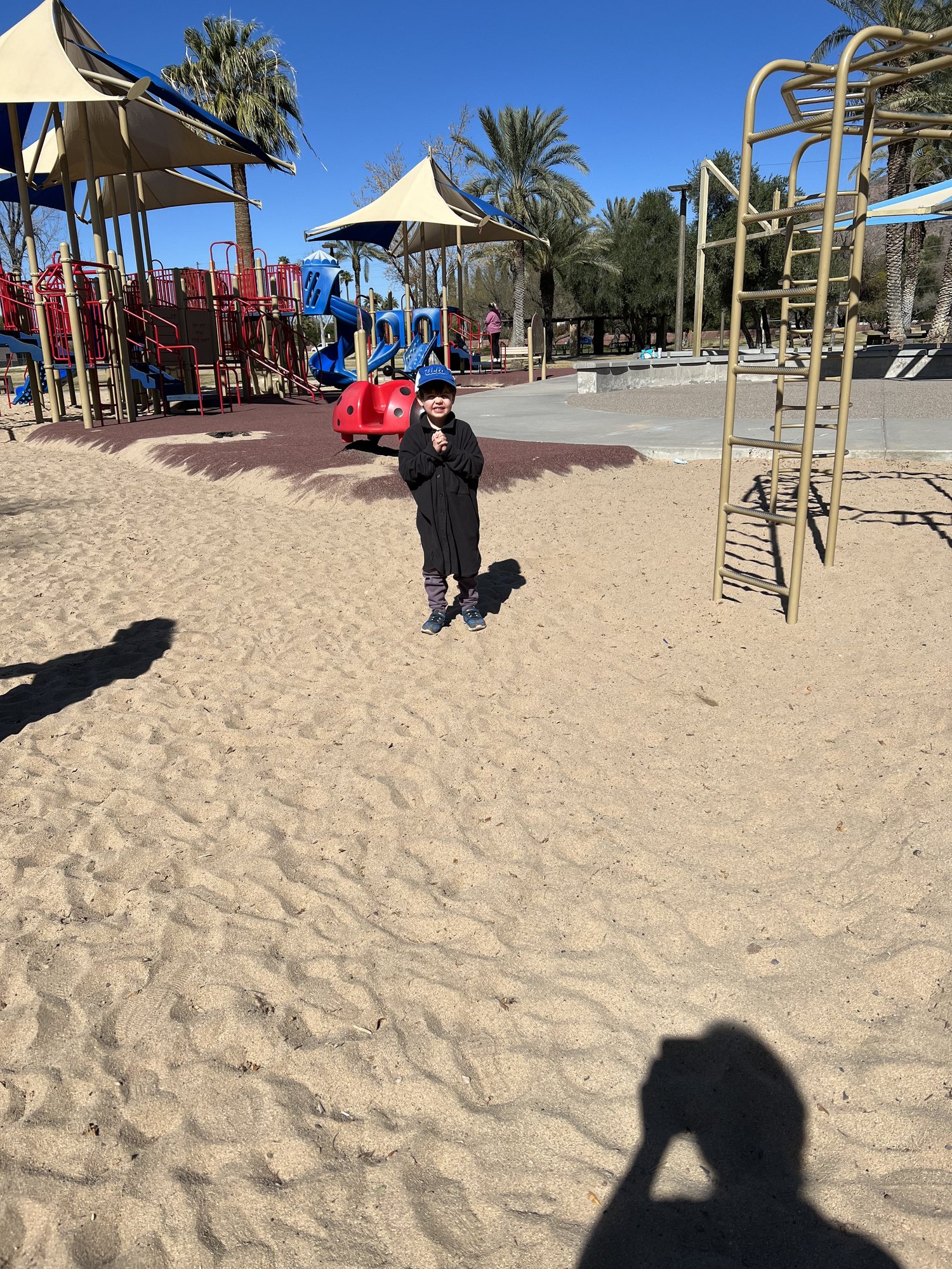 A very cold day at the park. I forgot to pack Ben's jacket so he wore my fleece.