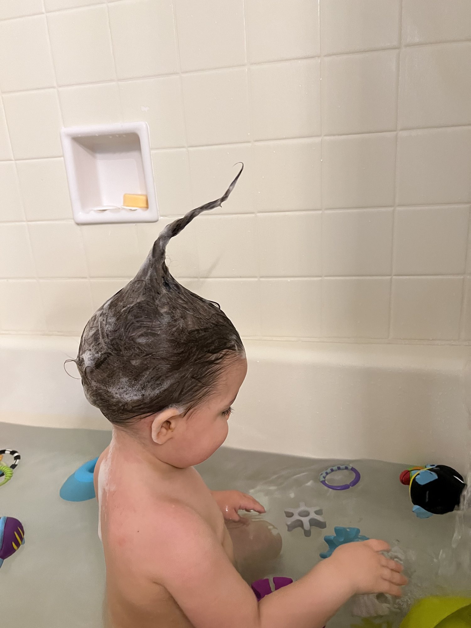 Obligatory silly bath hair picture.