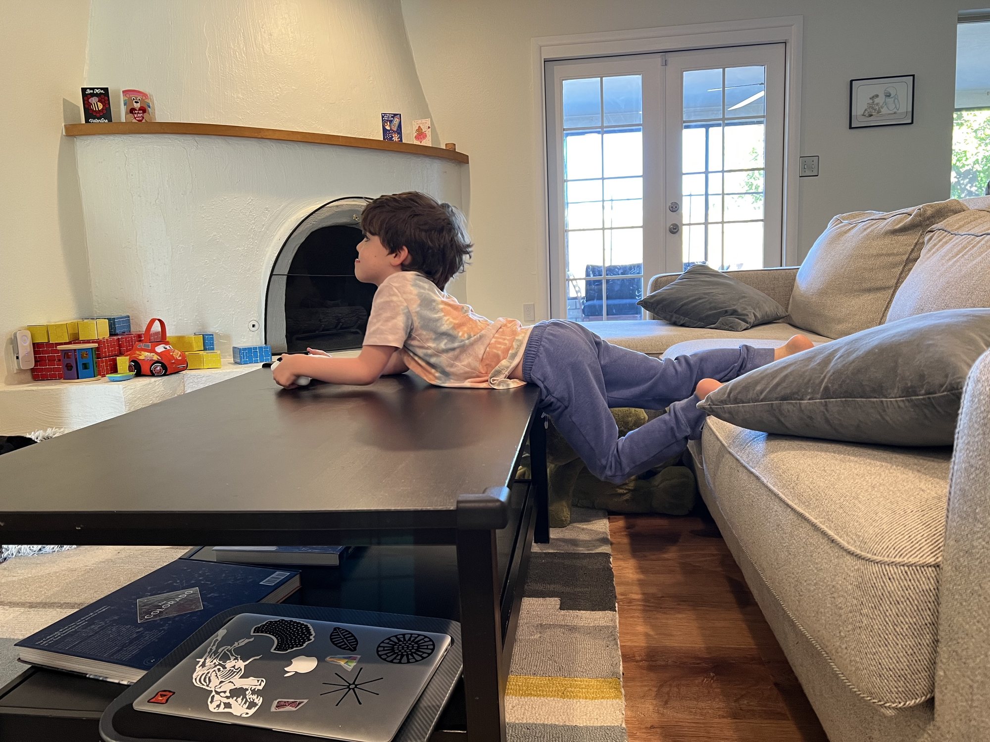 He's playing the Disneyland game here. I guess this is comfy?