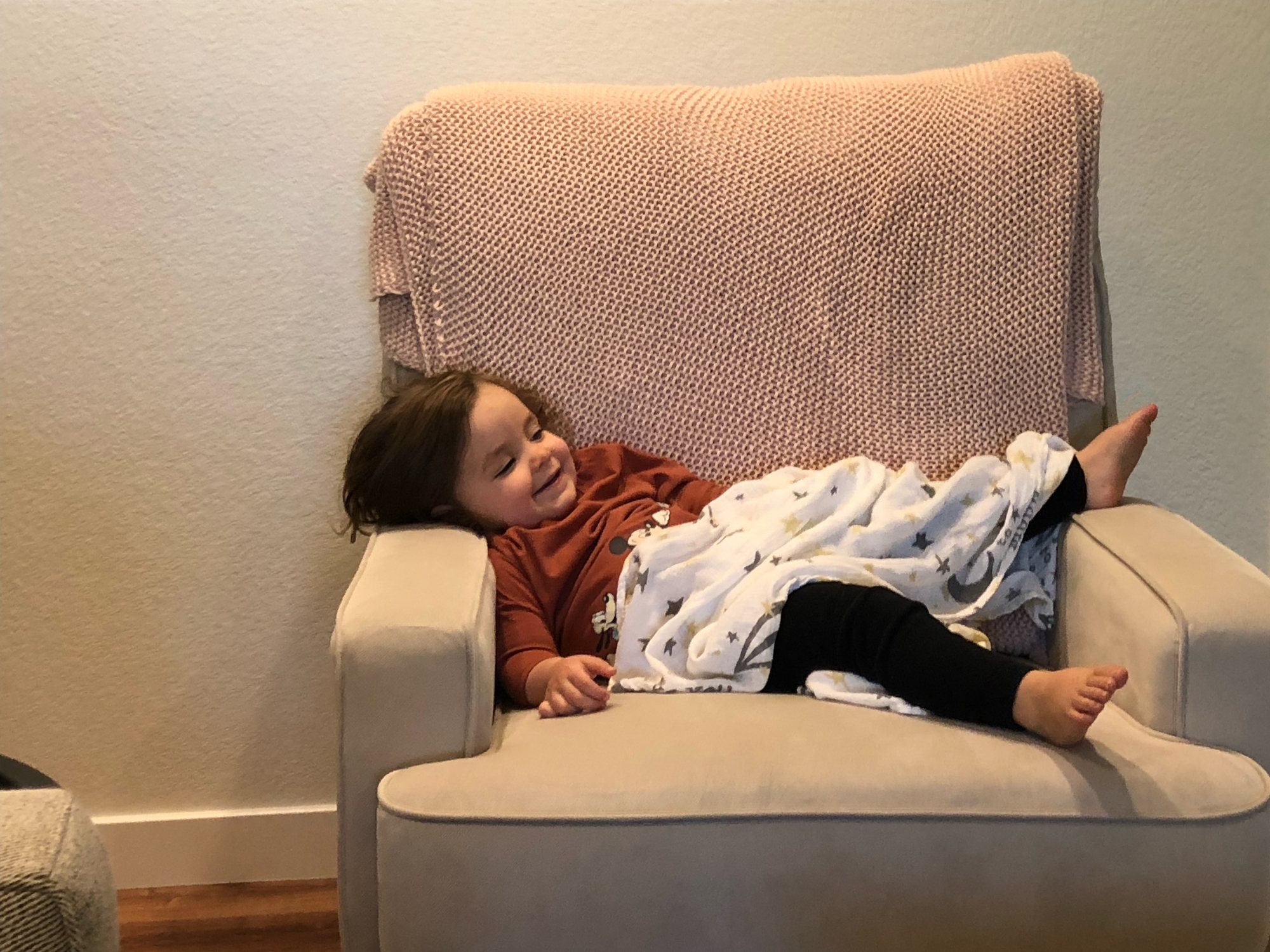 She does this on the mini-sofa at school, too :)