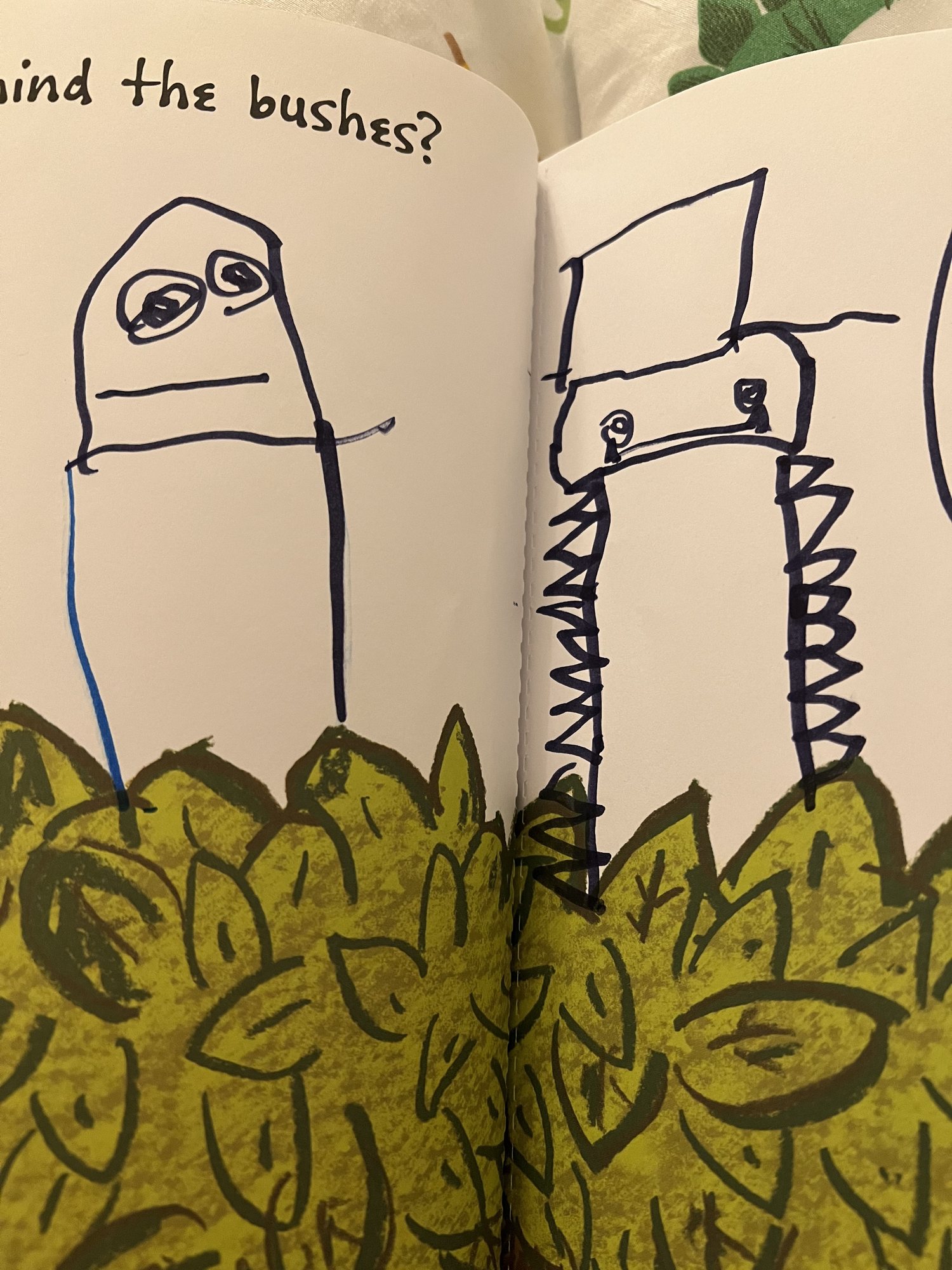 Ben's monster drawings! I especially love the millipede with a top hat :)