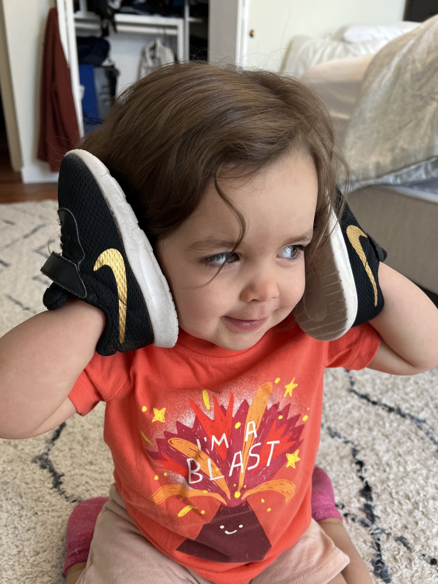 Answering a call on her shoes.