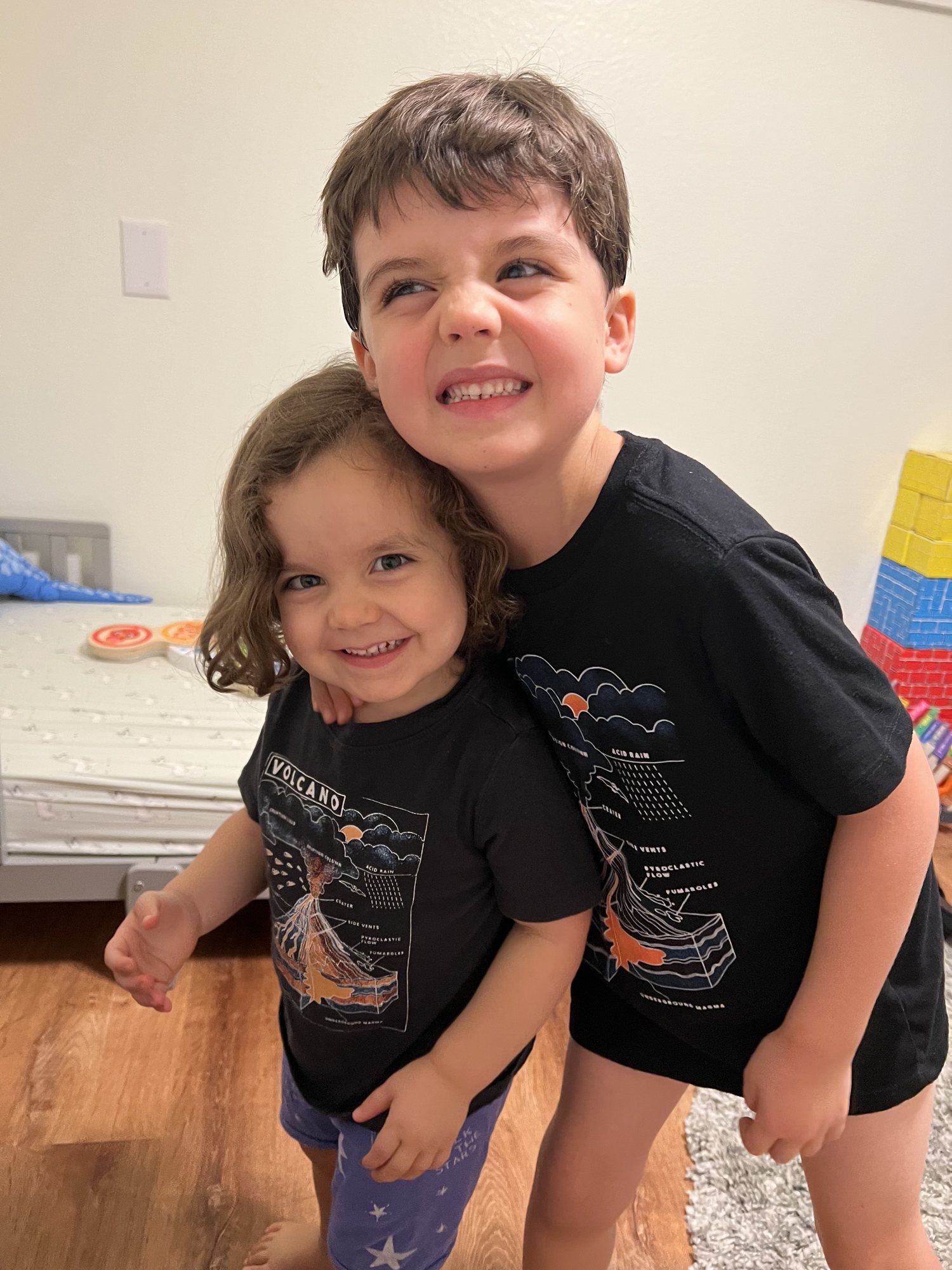 They love wearing matching clothes. I love when they wear volcano shirts!
