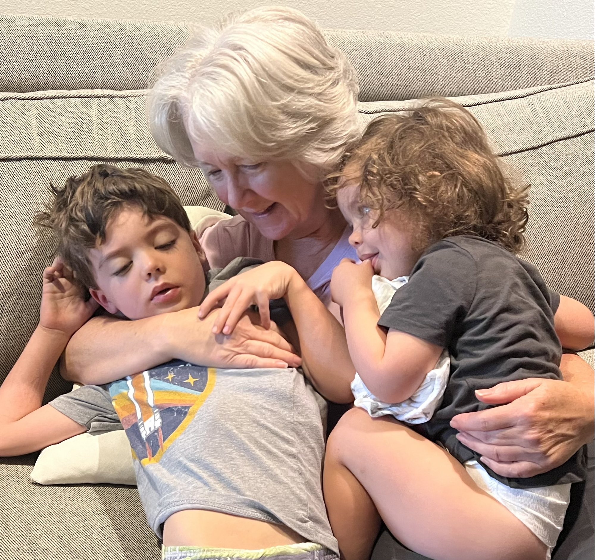 Sleepy grandma hugs.