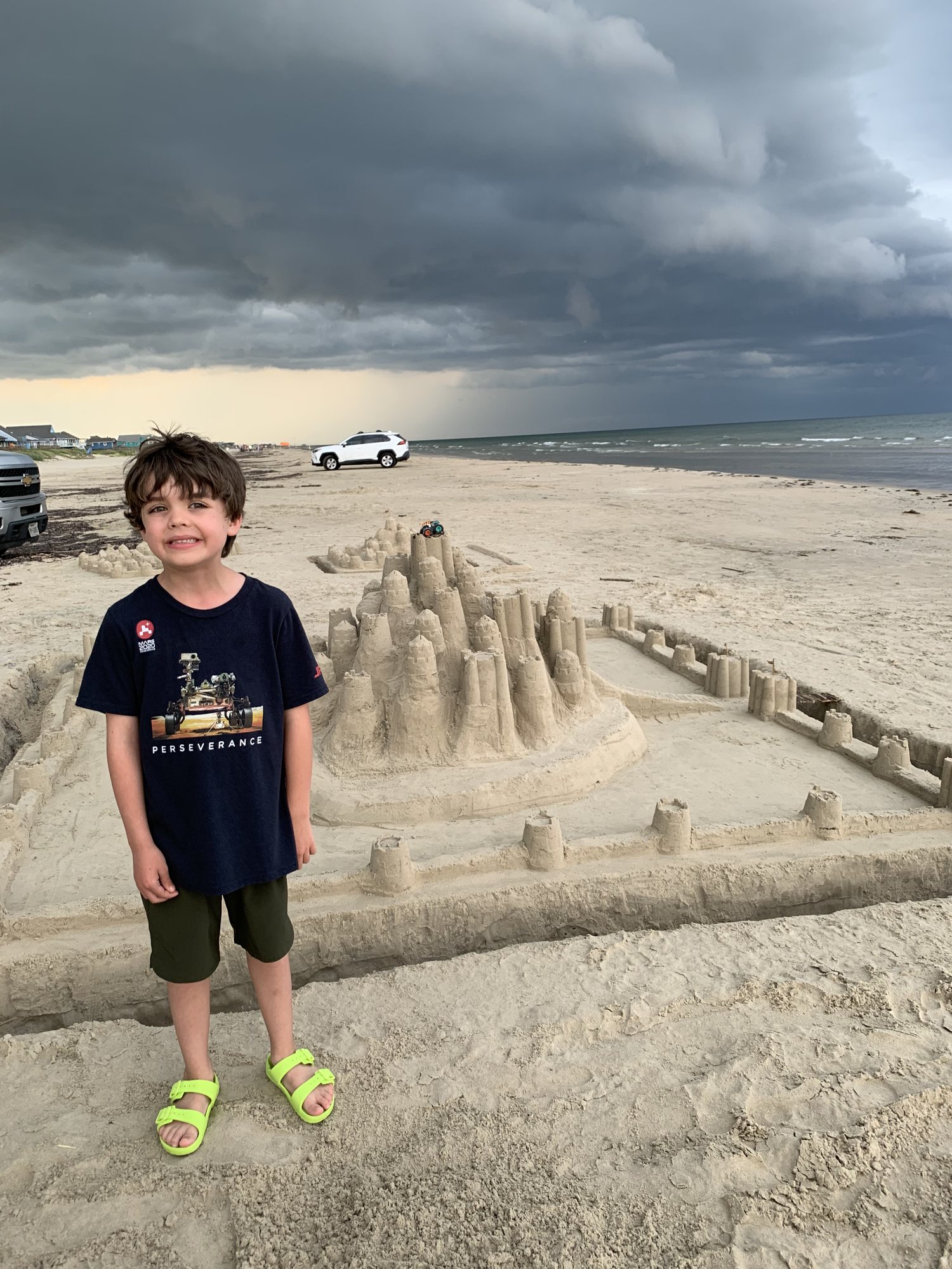 Checking out someone's sandcastle.