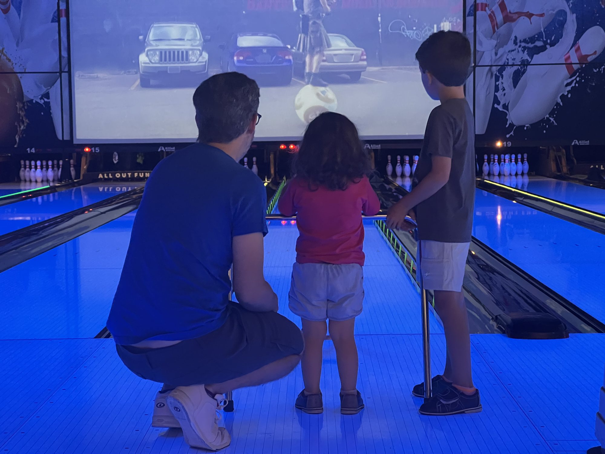 Bowling and arcade games at Fat Cats. We tried the alien themed mini-golf, but the kids were too scared :)