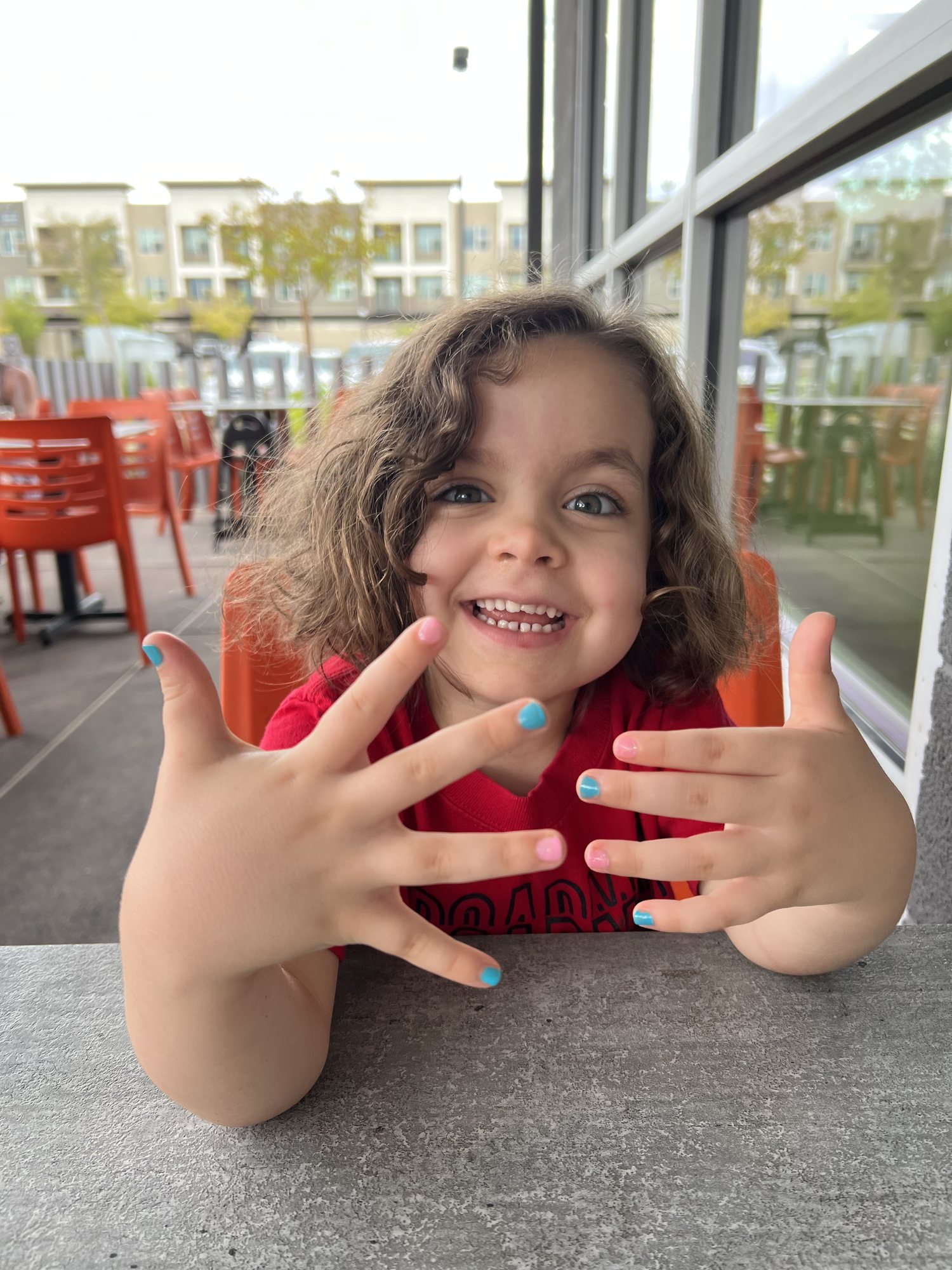Breakfast and nail painting with mom. She stopped sucking her thumb so she could have her nails painted :)