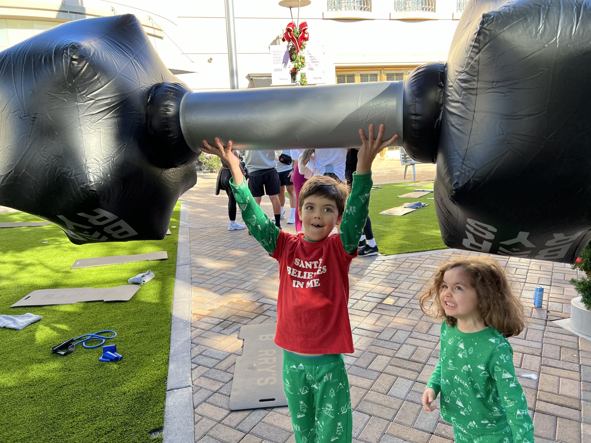 Pumping some iron while waiting for Santa.